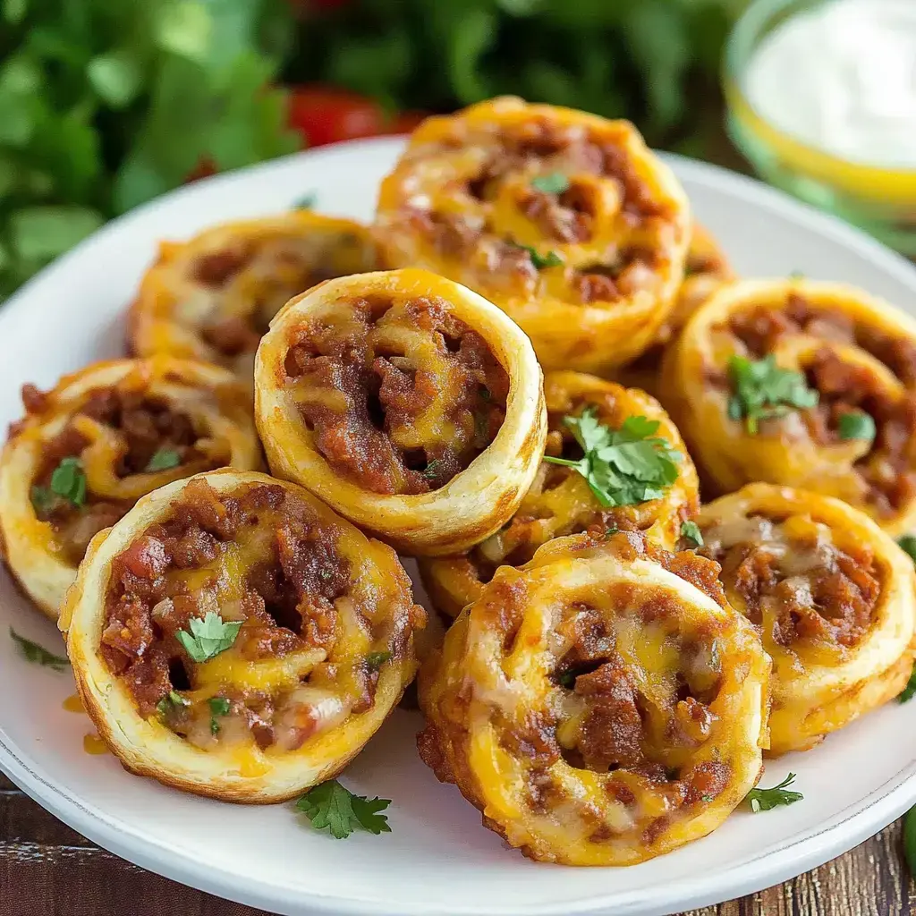 A plate of crispy rolls filled with spiced beef and topped with fresh parsley.