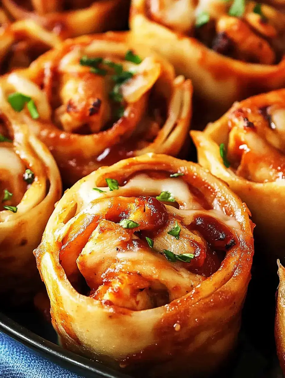 Chicken, cheese, and sauce rolled up in dough, sprinkled with herbs—close-up view.
