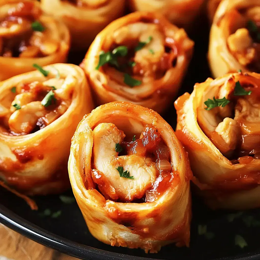 Chicken stuffed into rolled dough, saucy, fresh herbs on top, in a close-up shot.