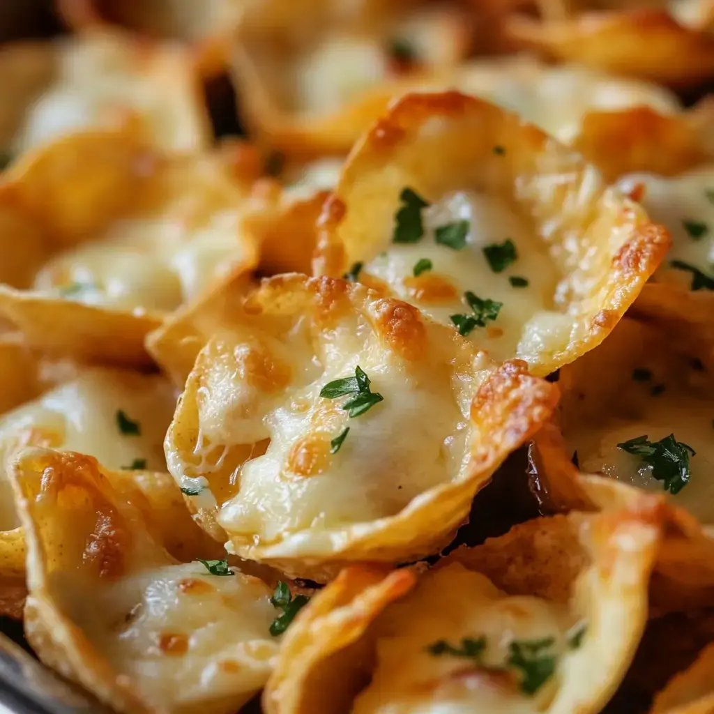 Freshly baked cheesy bites garnished with parsley, captured up close.