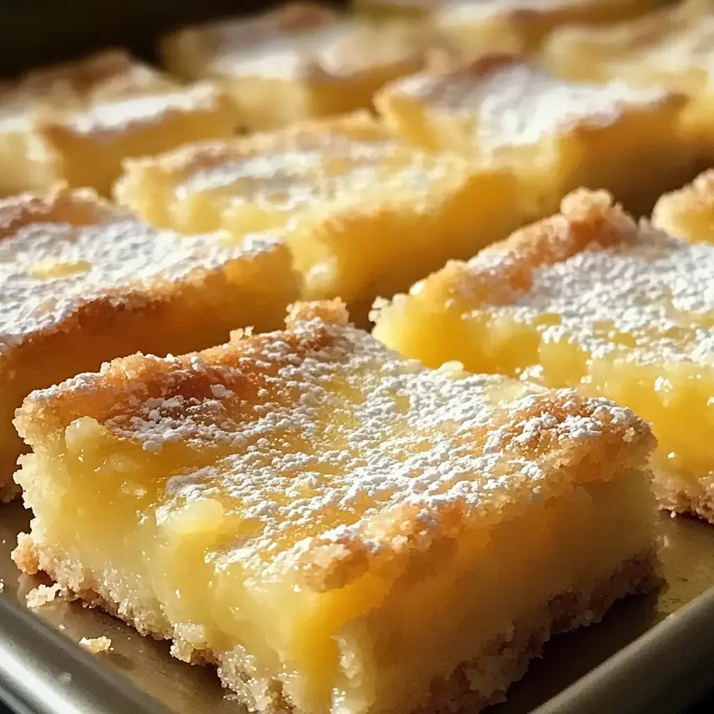 Close-up view of powdered pineapple bars in a tray, ready to serve.