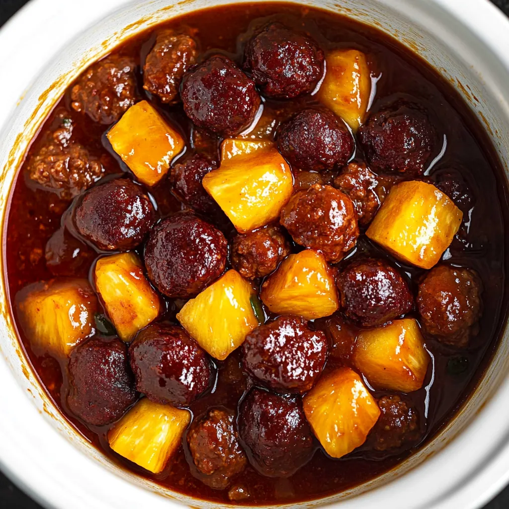 Meatballs with Pineapple and Smokies in a Slow Cooker