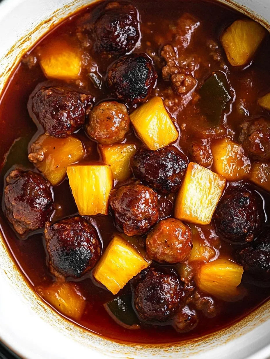 Slow Cooker Pineapple Meatball Smokies Dish
