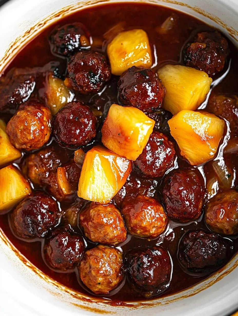 Sweet Pineapple Meatball Smokies in Slow Cooker