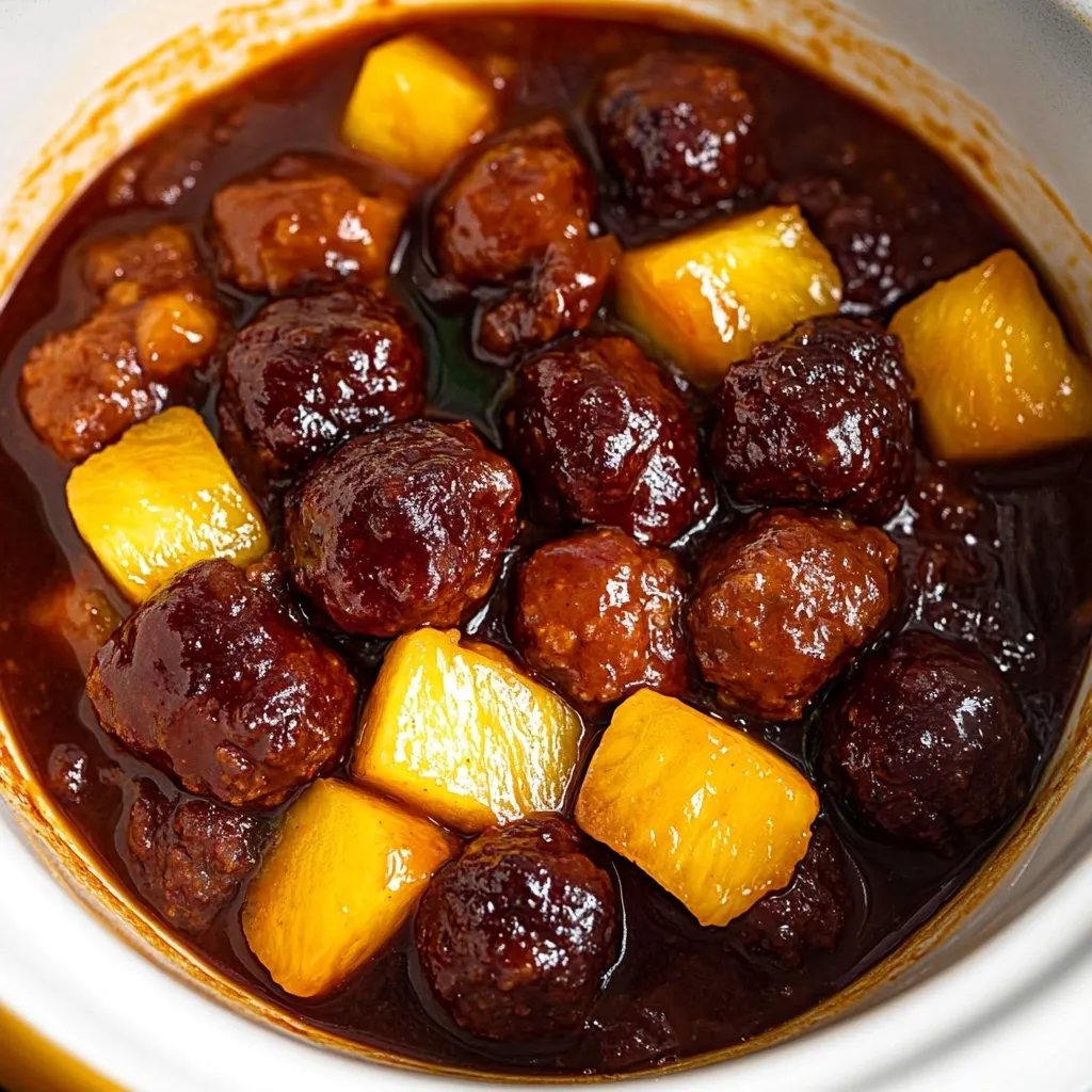 Easy Pineapple Meatball Smokies in the Slow Cooker