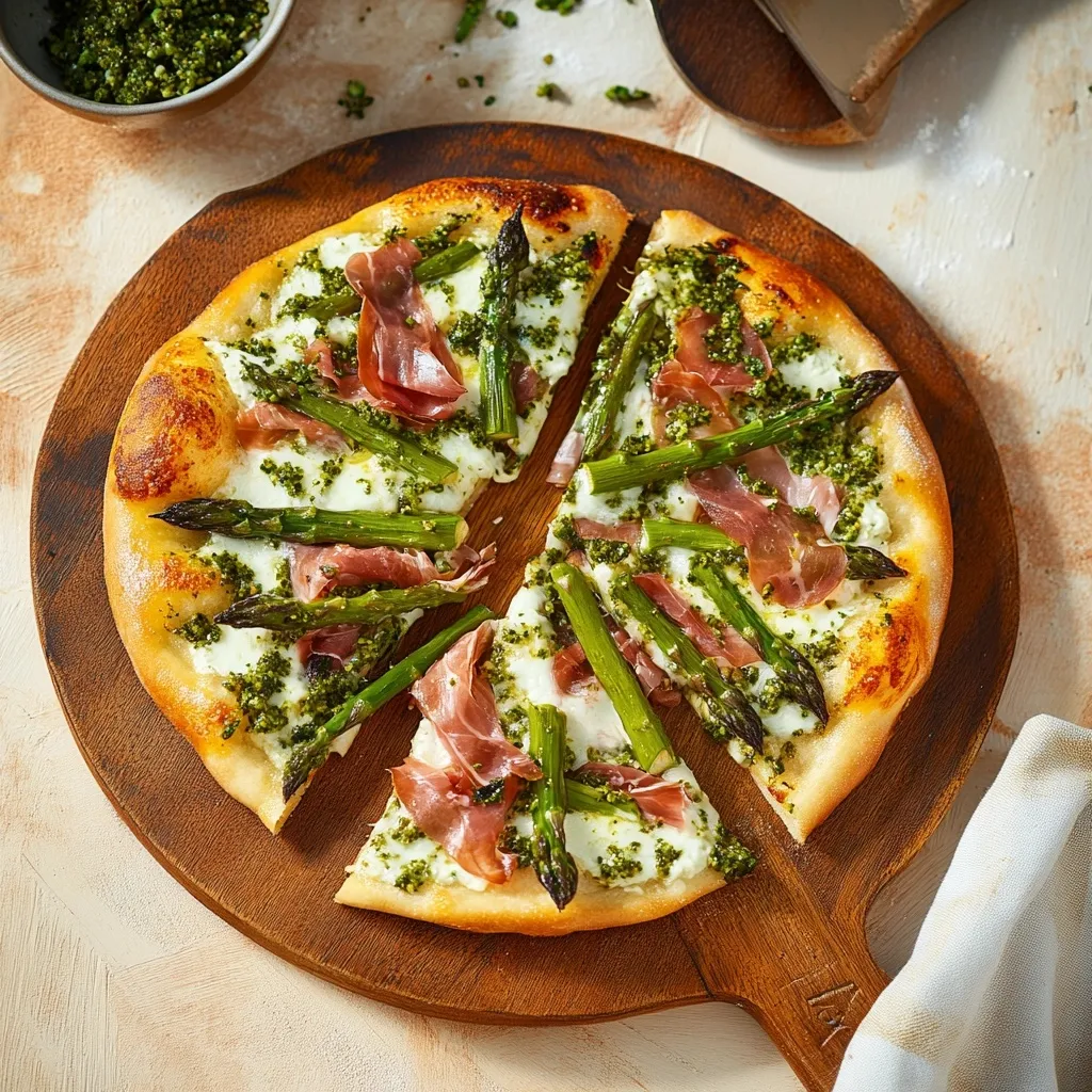 Asparagus White Pizza with Prosciutto plus Gremolata