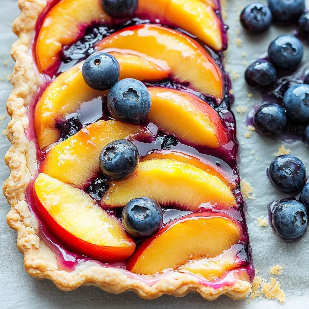 Peach and Blueberry Tart Topped with Vanilla Glaze