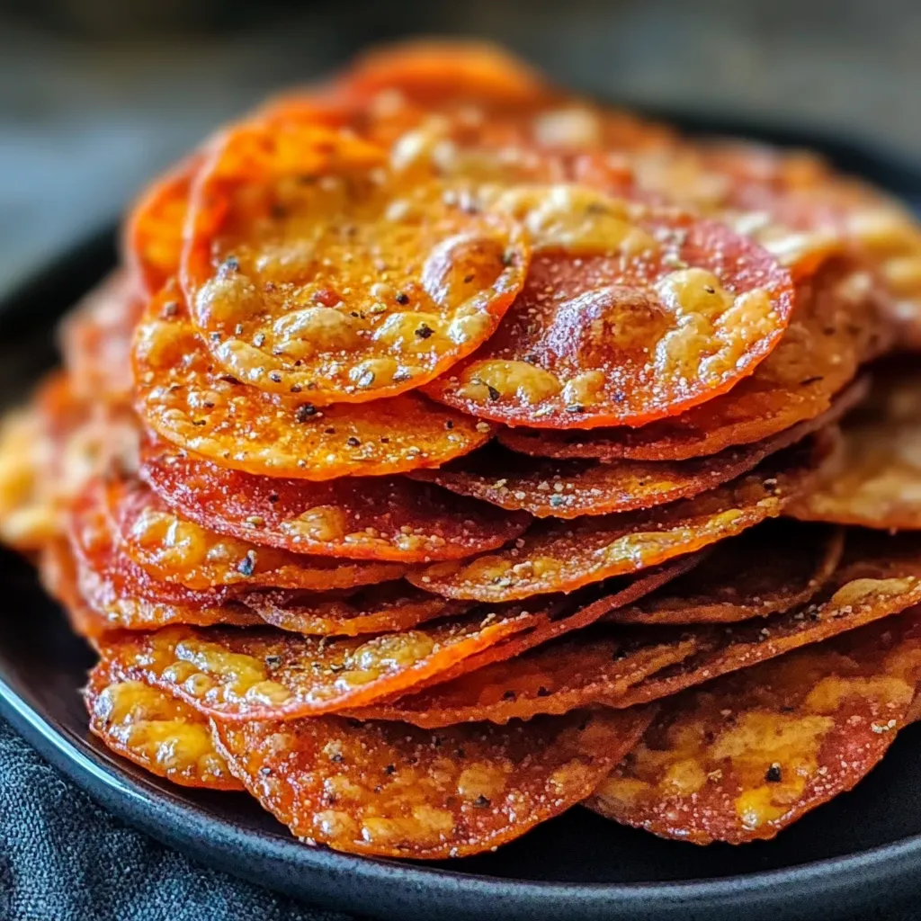 Close-up Pepperoni Cheese Crisps Recipe
