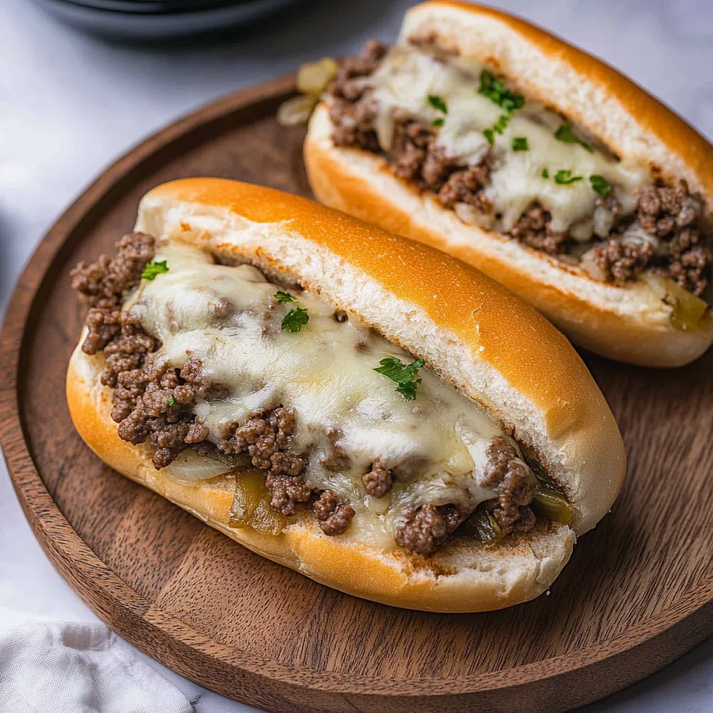 Loaded Philly cheesesteak with ground beef