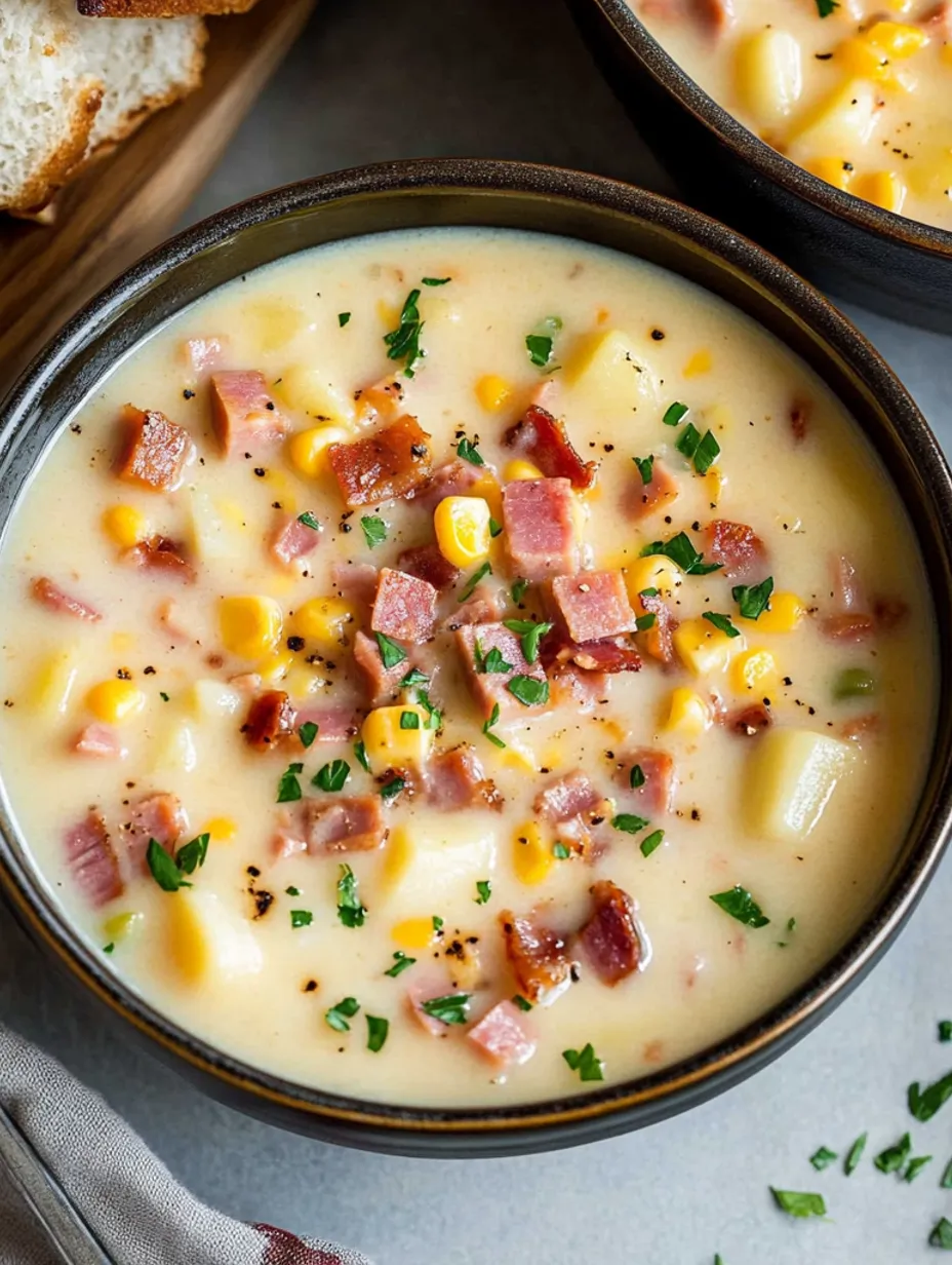 Cheesy Ham Chowder with Sizzling Bacon