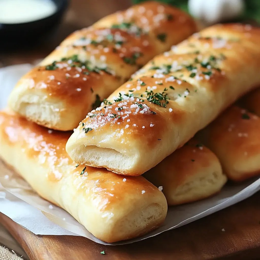 Soft, buttery garlic breadsticks served