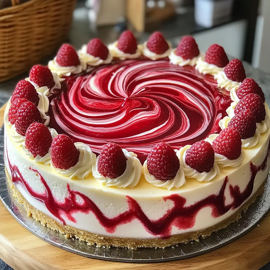 White Chocolate Raspberry Swirl Cheesecake