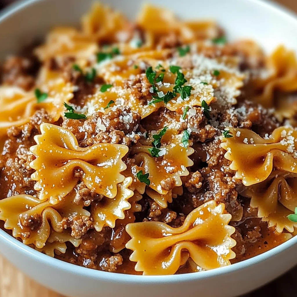 Creamy Bowtie Pasta with Beef and Cheese
