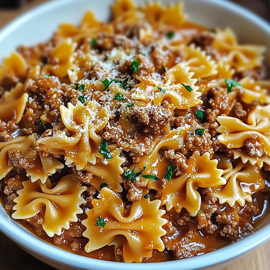 Buttery Garlic Pasta with Ground Beef and Bowties
