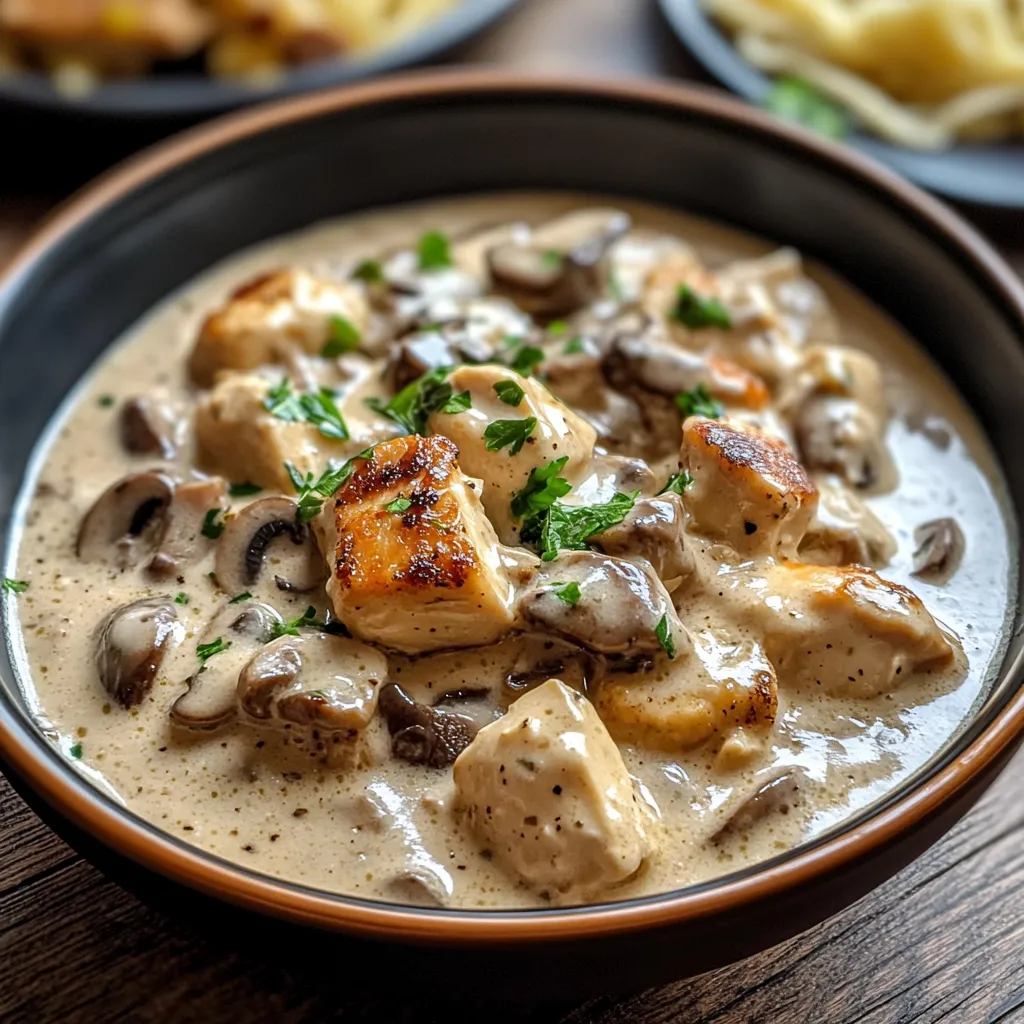 Closeup View of Chicken Mushroom Stroganoff