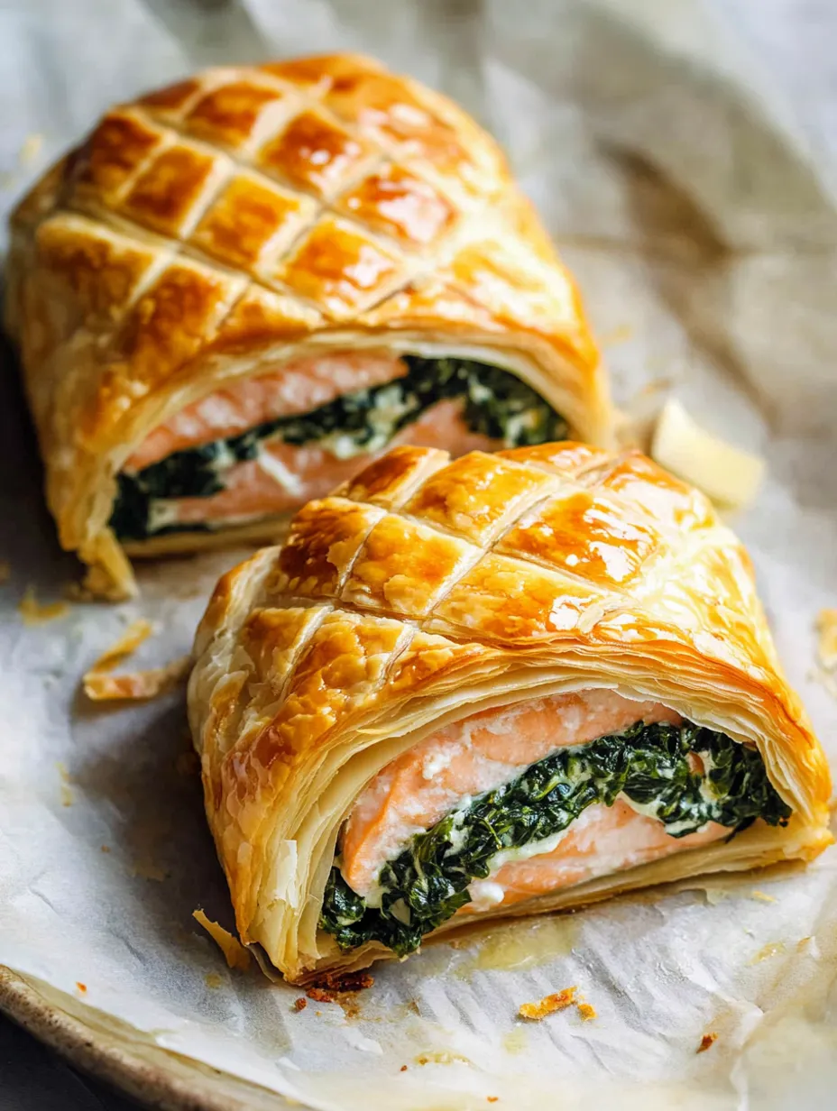 Salmon Wellington with Creamy Spinach Recipe