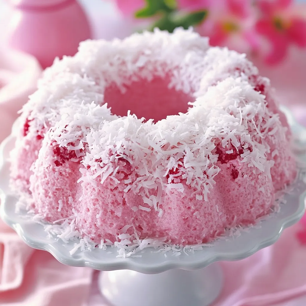 Close-up Raspberry Swirl Coconut Snowball Cake Recipe