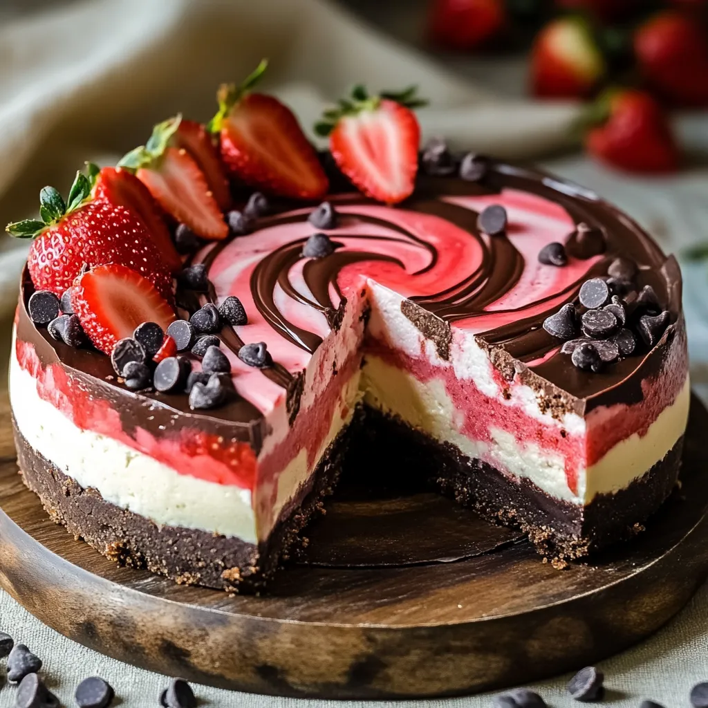 Easy Chocolate Strawberry Swirl Cheesecake