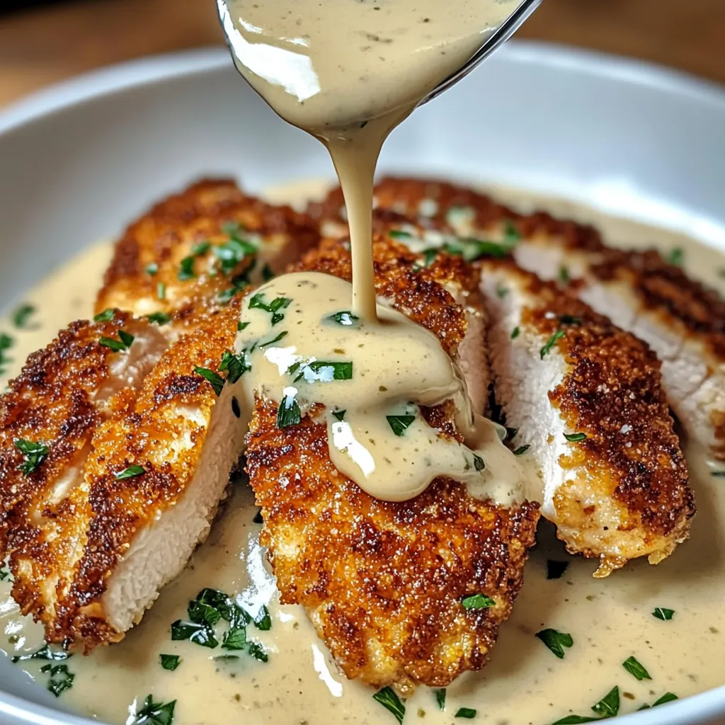 Easy Parmesan Crusted Chicken with Creamy Garlic Sauce