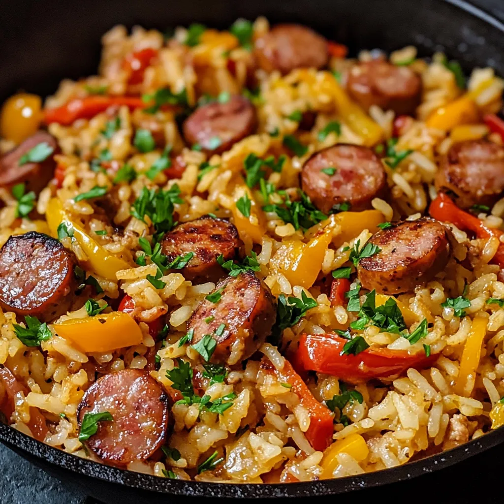 Smoked Sausage and Rice in Skillet