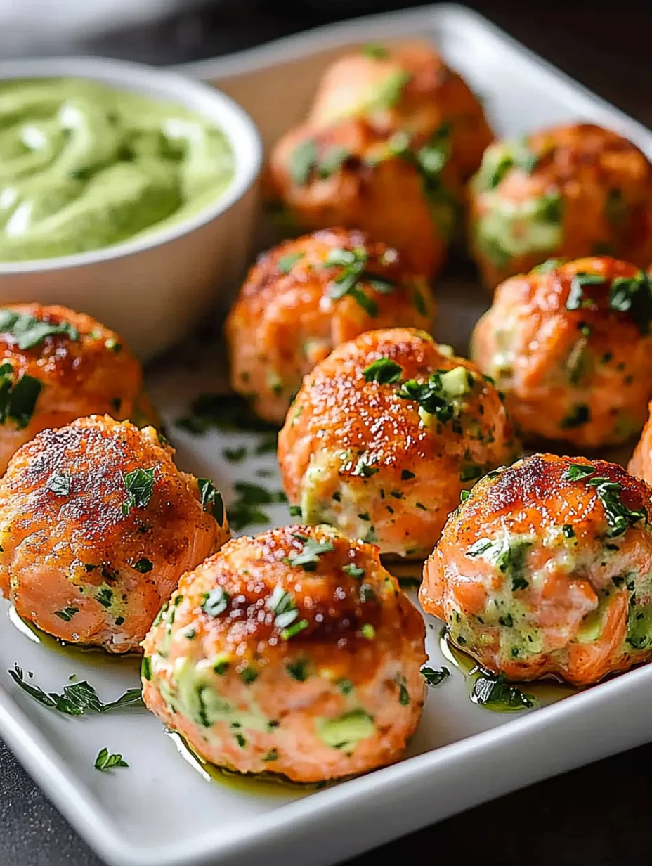 Baked Salmon Meatballs with Creamy Avocado Sauce