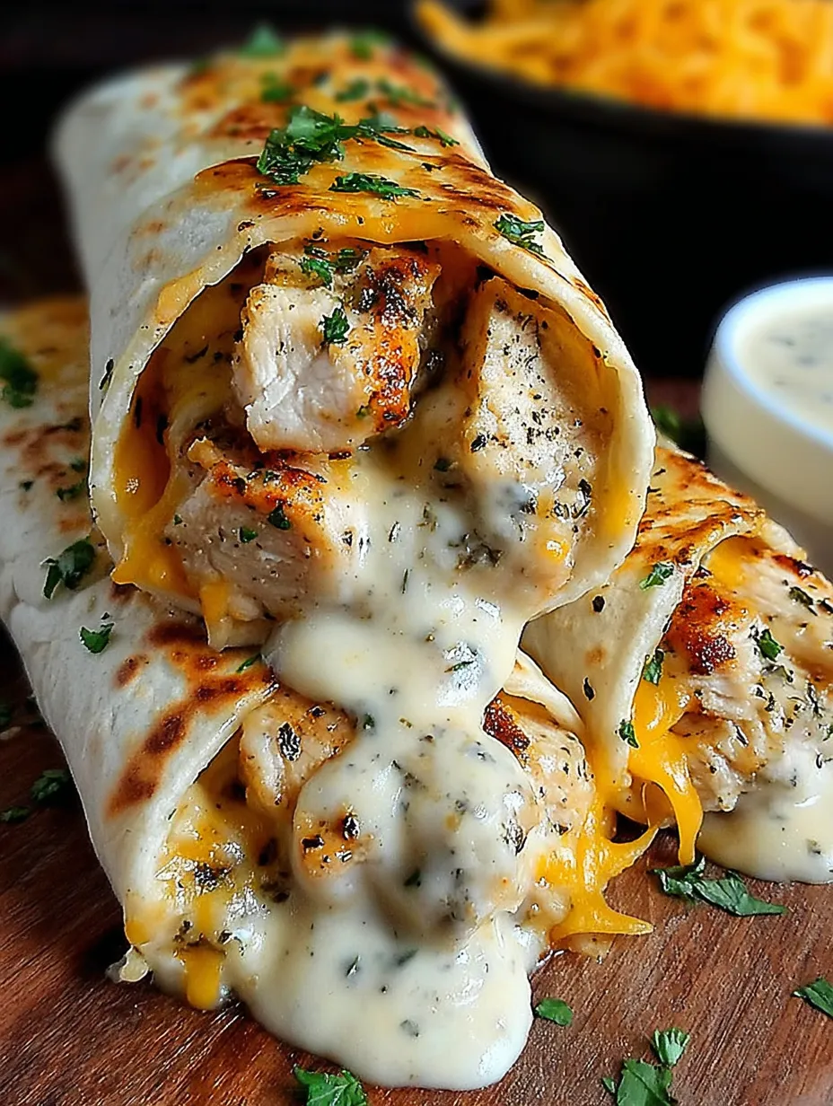 A cheesy chicken garlic wrap.