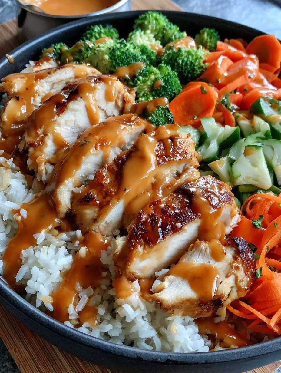 A bowl of chicken with sauce and vegetables.