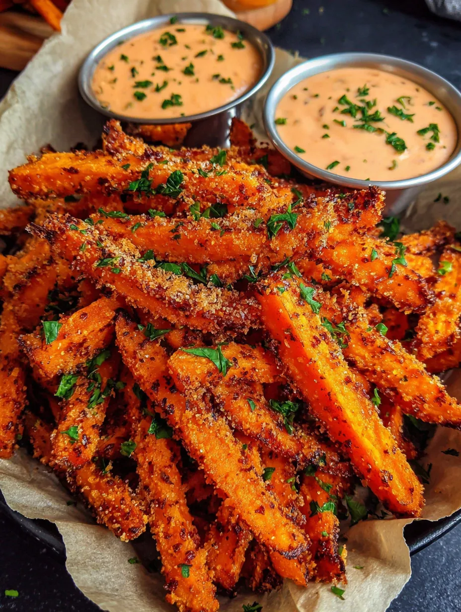 A bowl of crispy oven baked sweet potato fries.