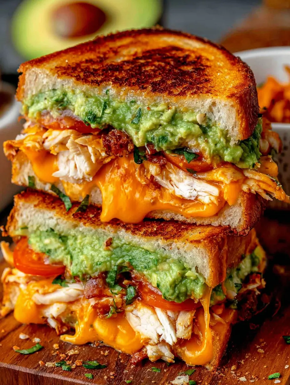 A chicken avocado melt sandwich.