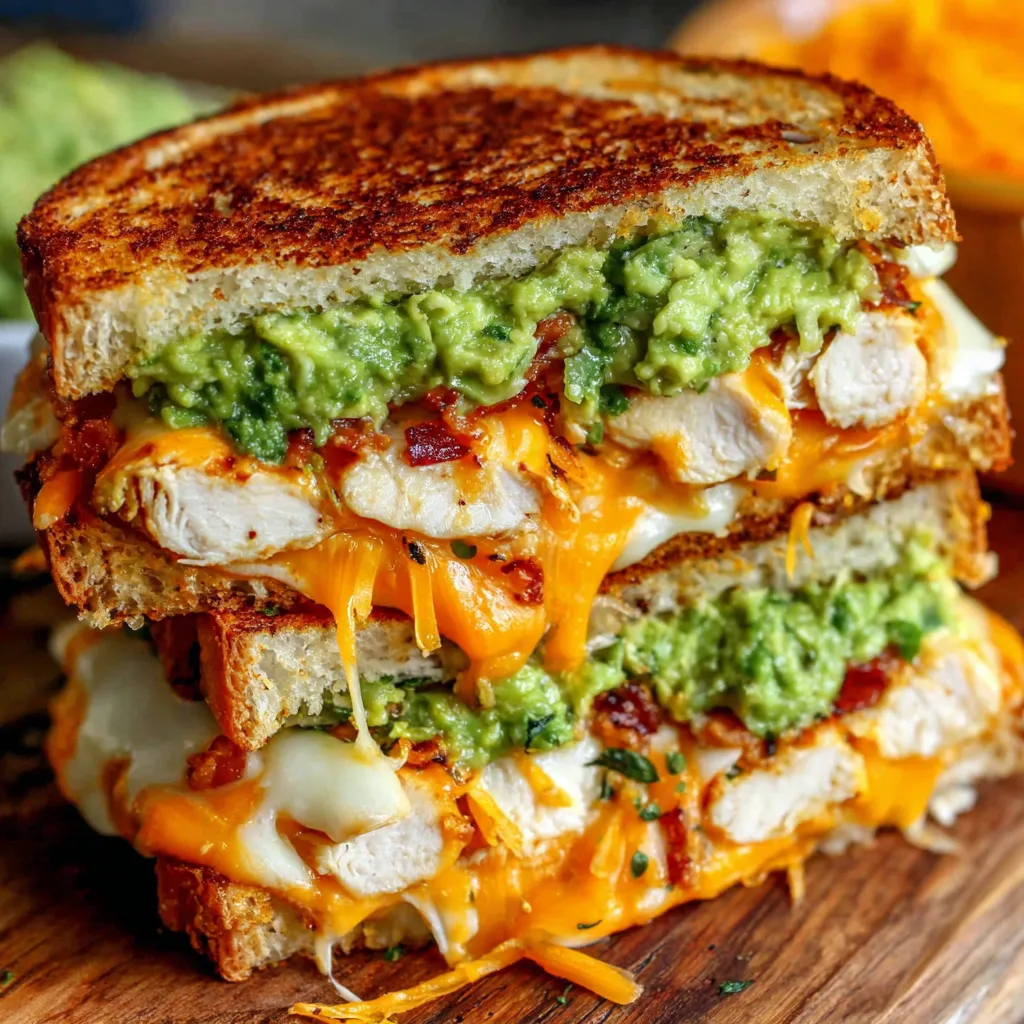 A chicken avocado melt sandwich.