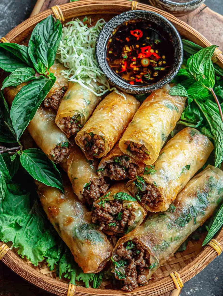 A plate of Thai Basil Beef Rolls.