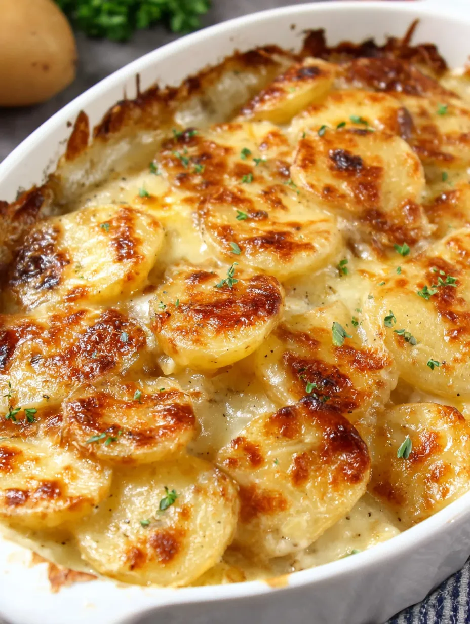 French onion potatoes in a white bowl.