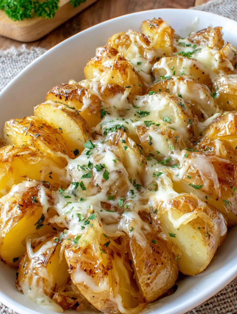 French onion potatoes in a bowl.