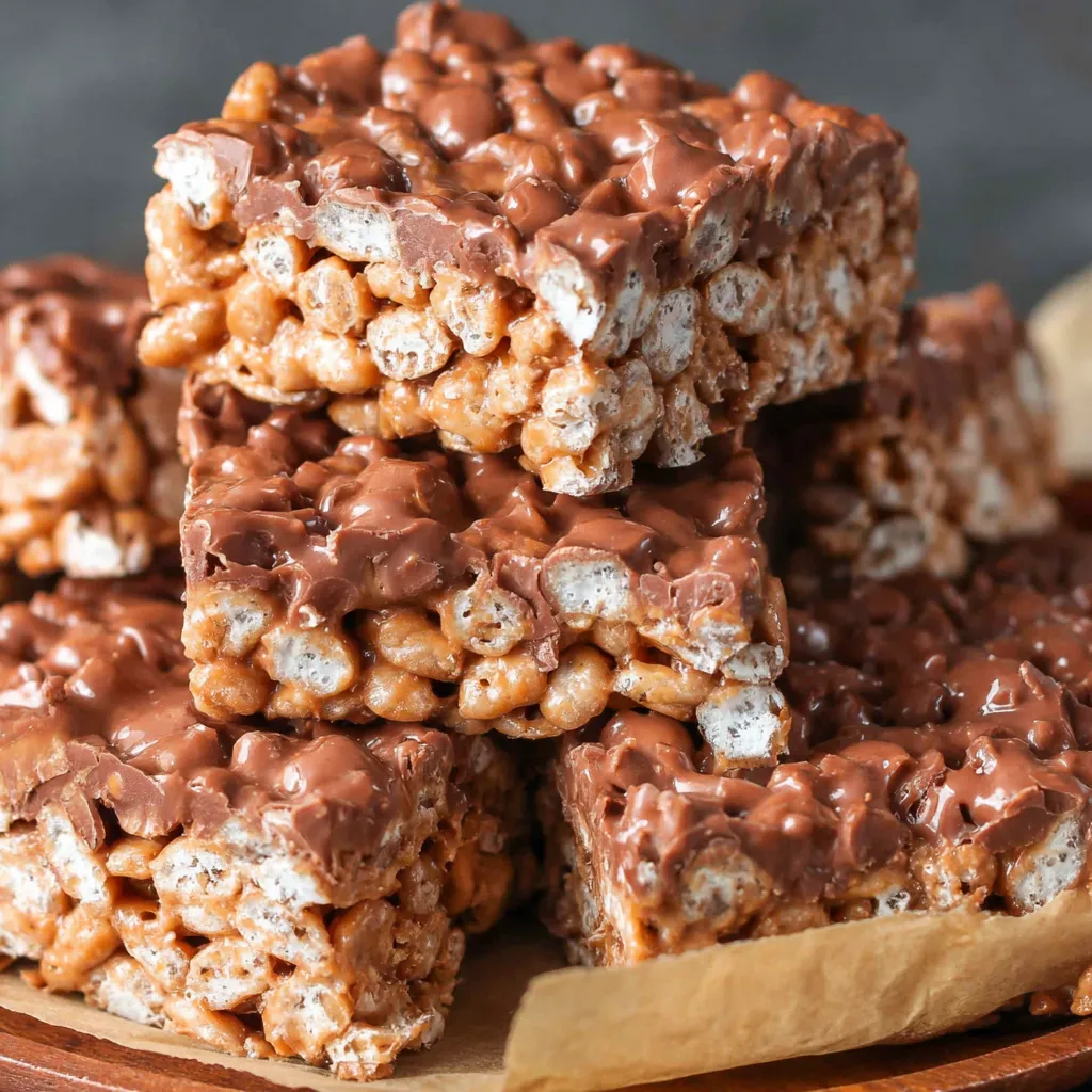 A stack of homemade crunch bars.
