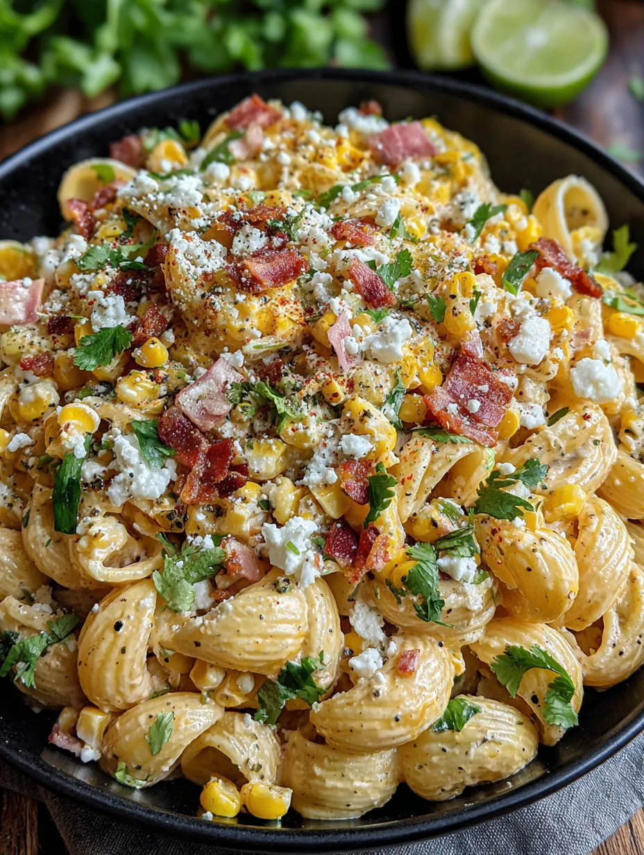 A bowl of Mexican street corn pasta salad.