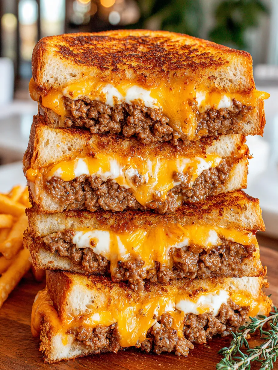A stack of three grilled cheese sandwiches.