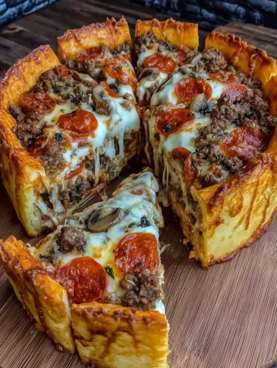 A slice of deep dish pizza pie.