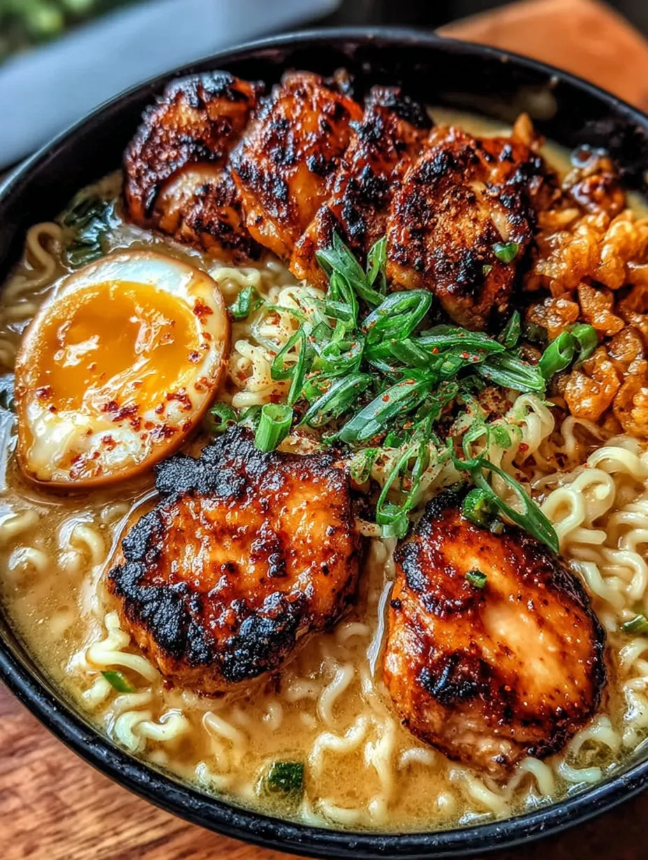 A bowl of ramen with chicken and egg.