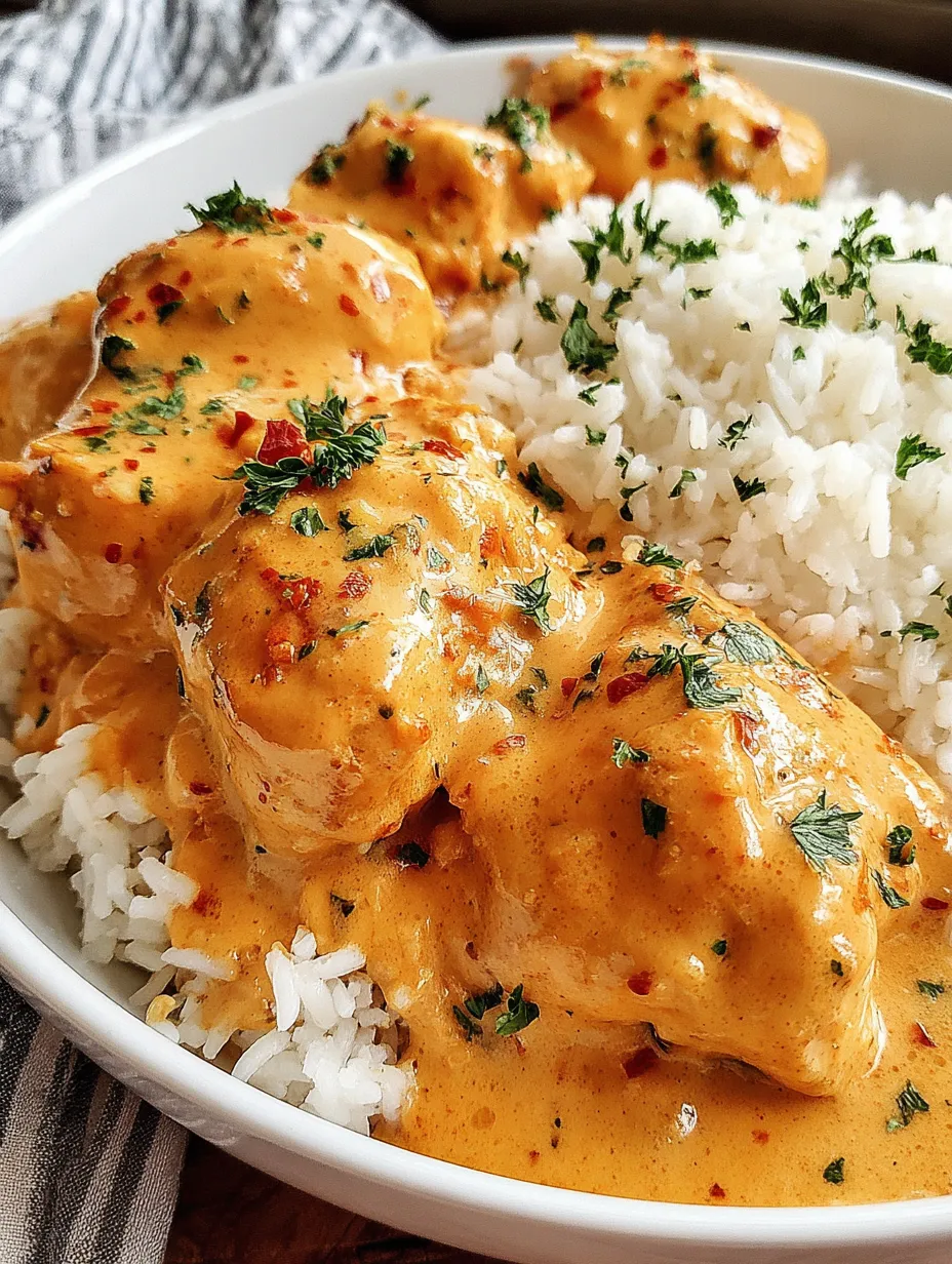 A bowl of rice and chicken with a creamy sauce.