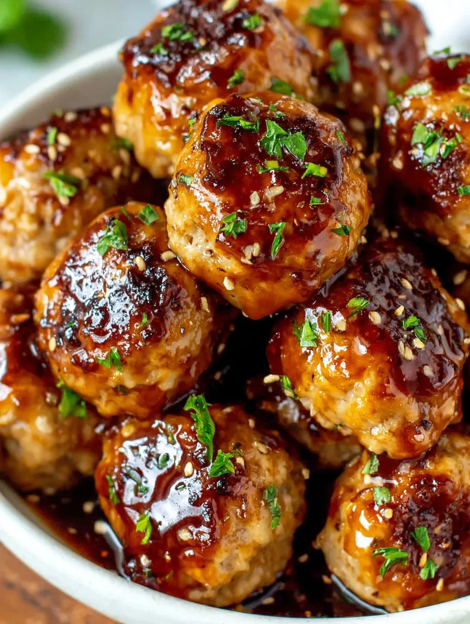 A plate of honey garlic turkey meatballs.