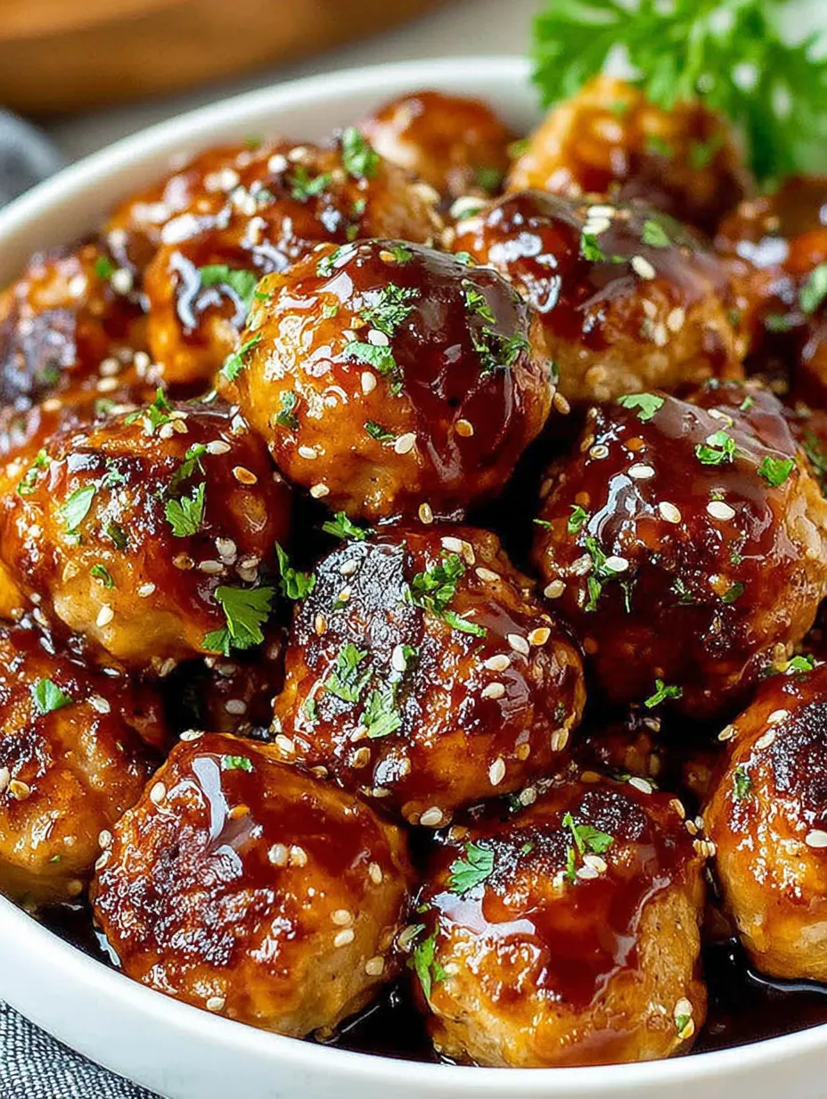 A bowl of honey garlic turkey meatballs.