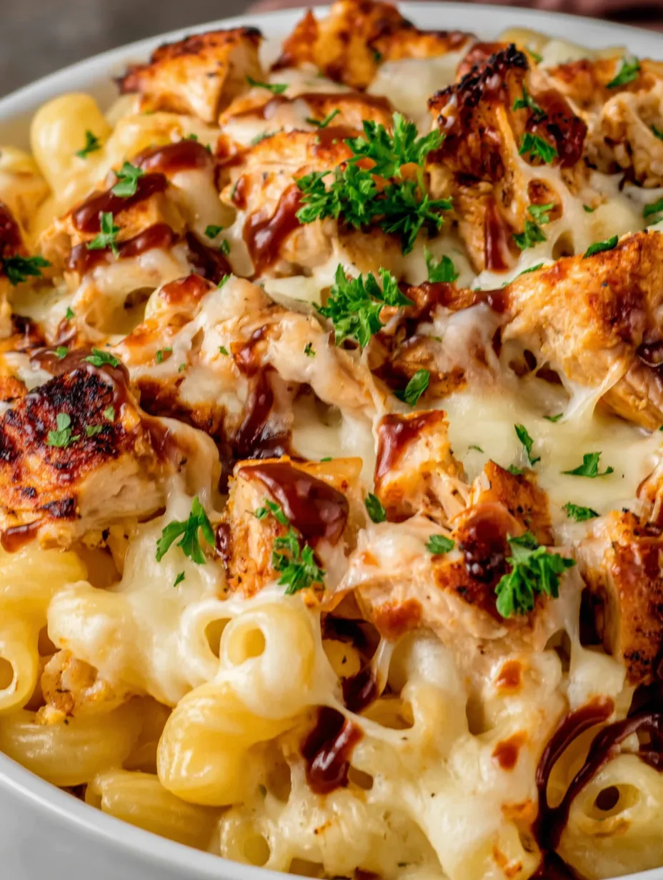 A delicious BBQ chicken mac and cheese dish.