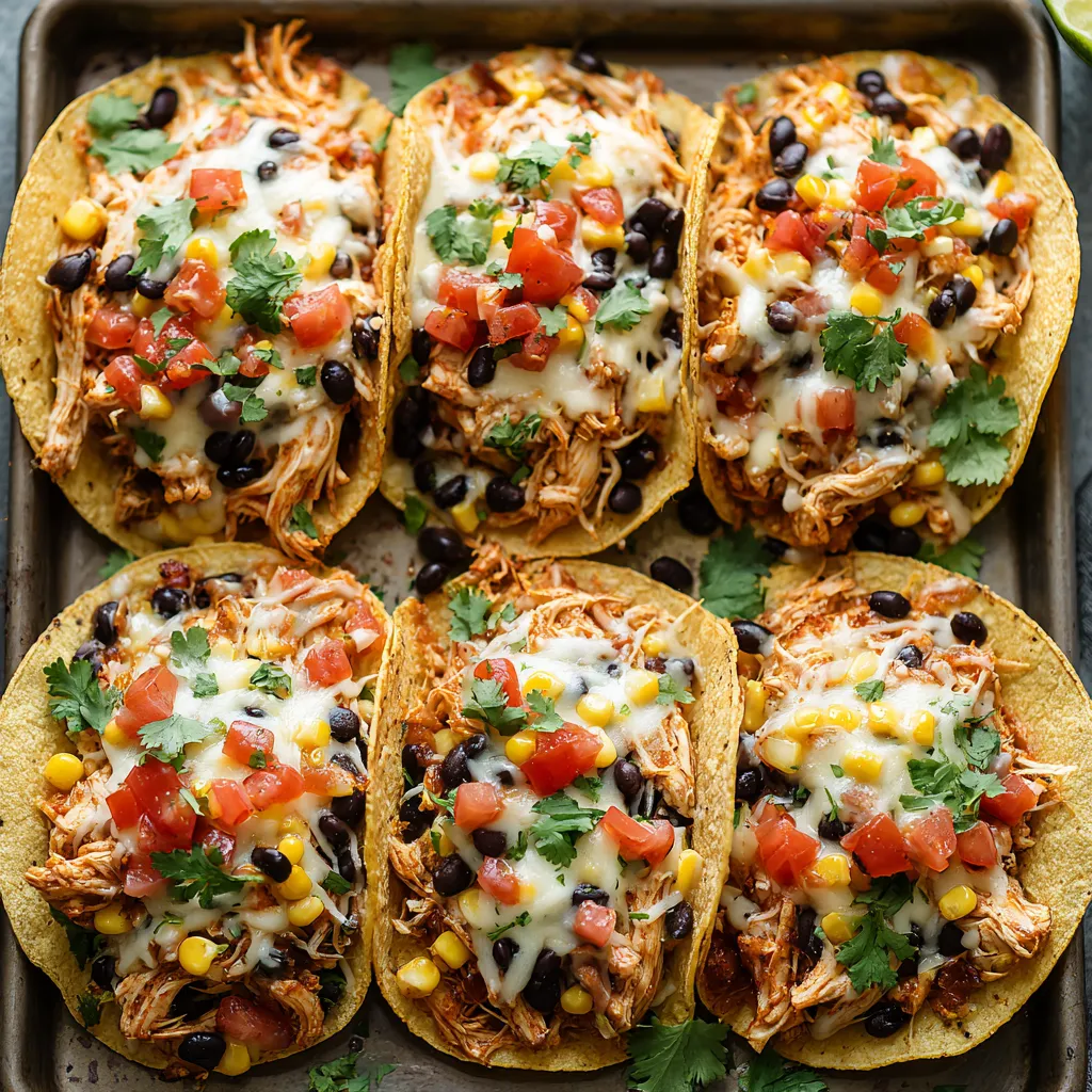 A tray of Mexican rotisserie chicken tostadas.