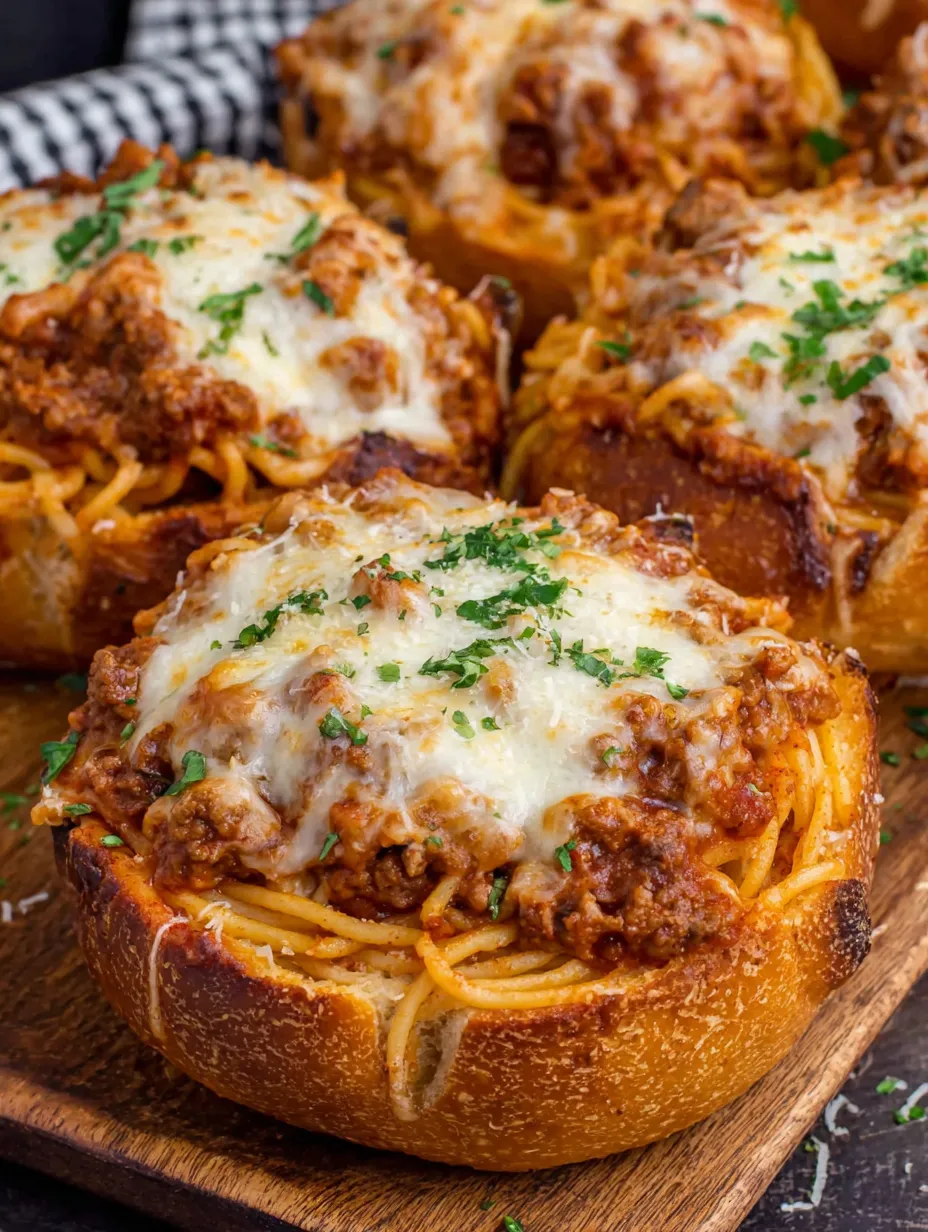 A plate of garlic bread with spaghetti on top.
