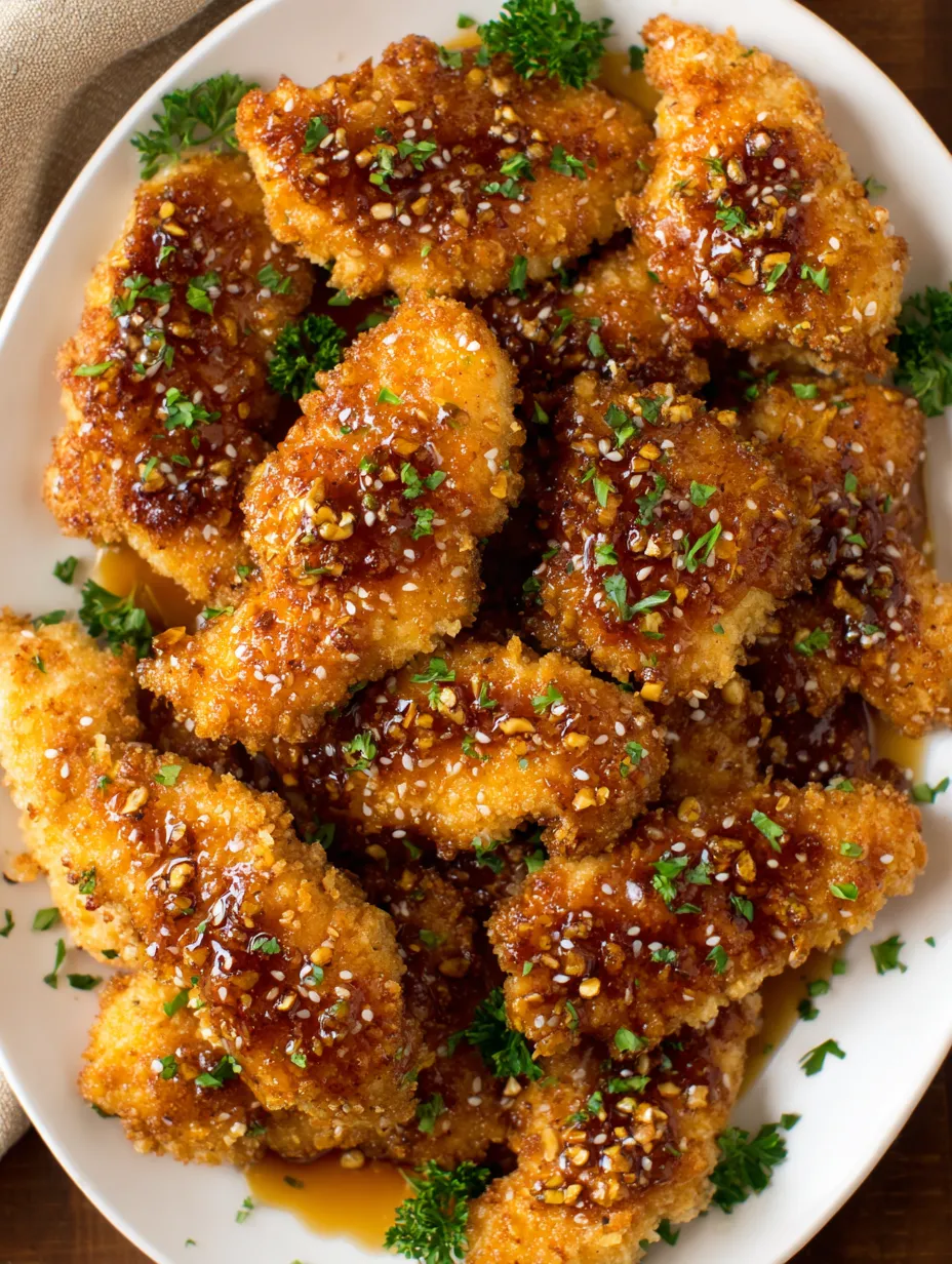 A plate of baked crunchy hot honey chicken.