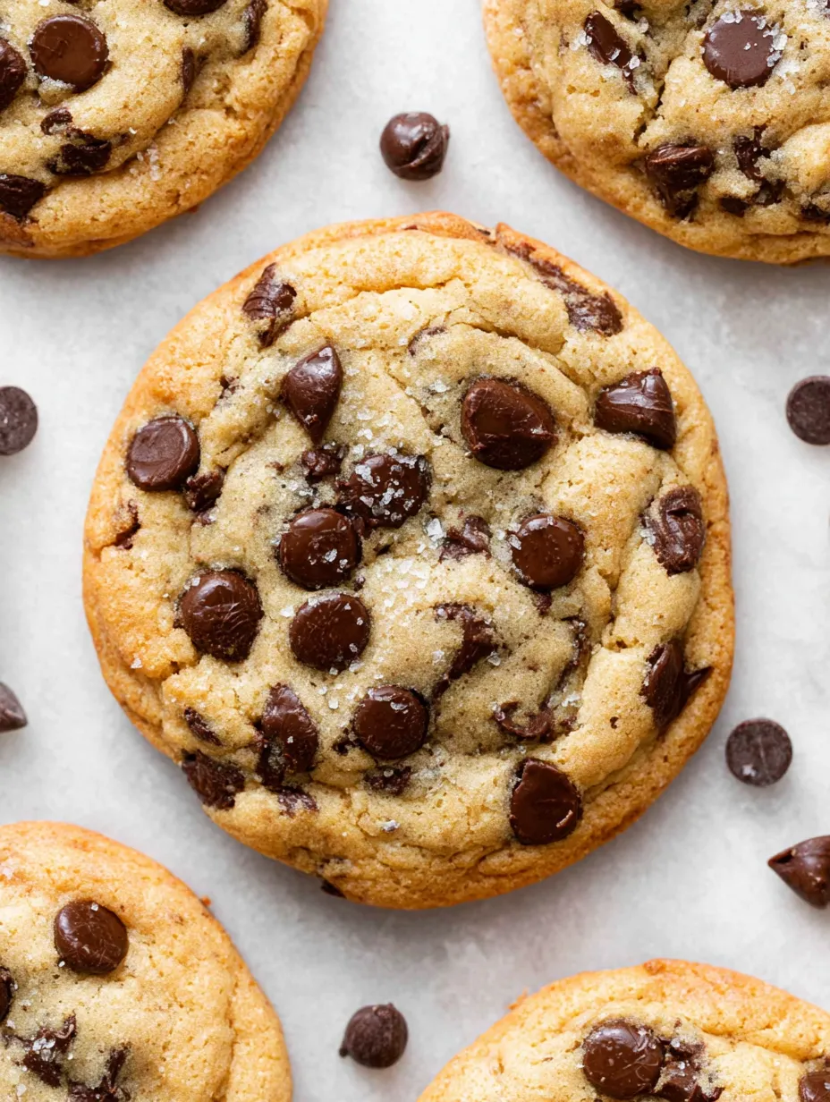 A close up of a chocolate chip cookie.