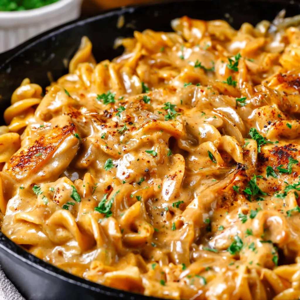 A delicious French Onion Pasta dish.