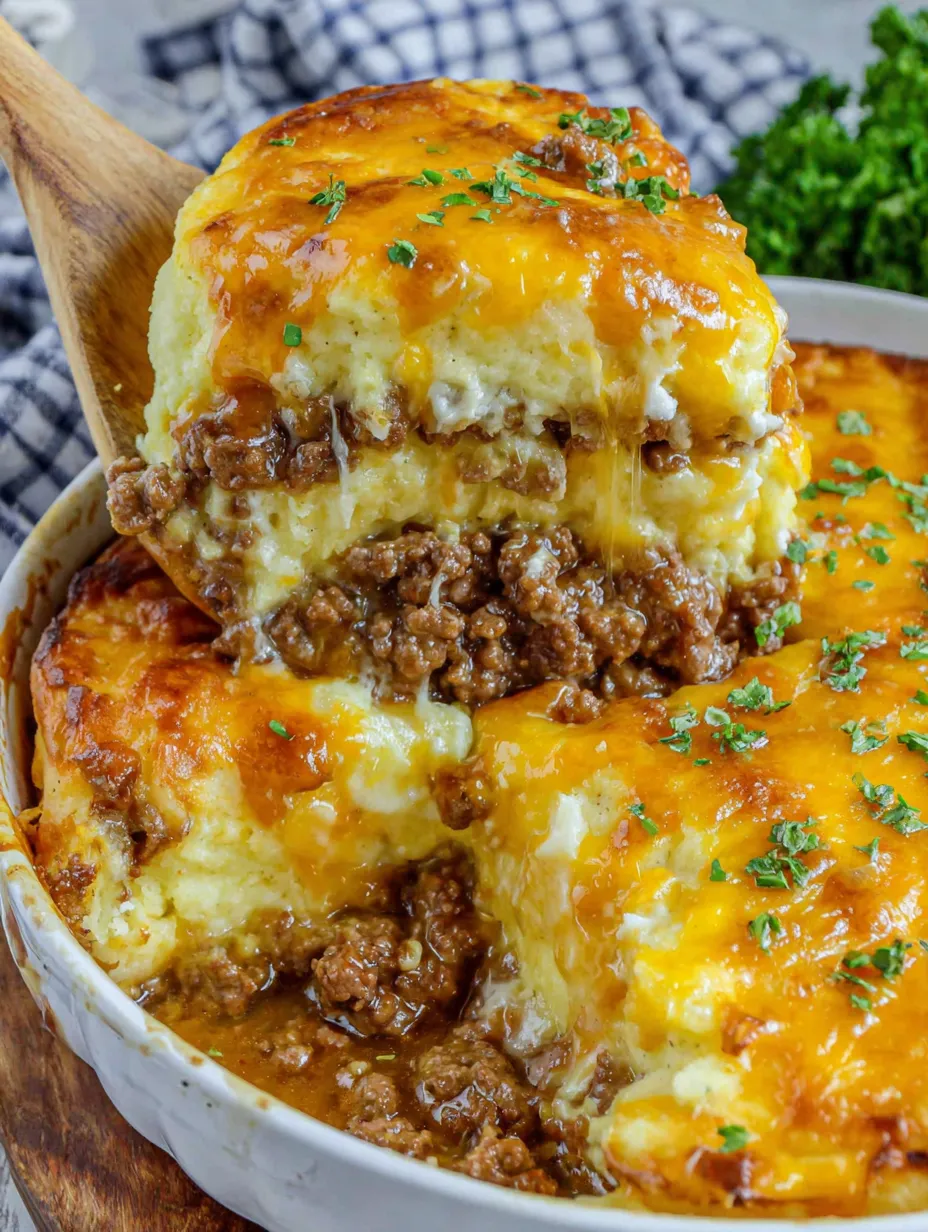 A delicious Cheddar Bay Ground Beef Cobbler.