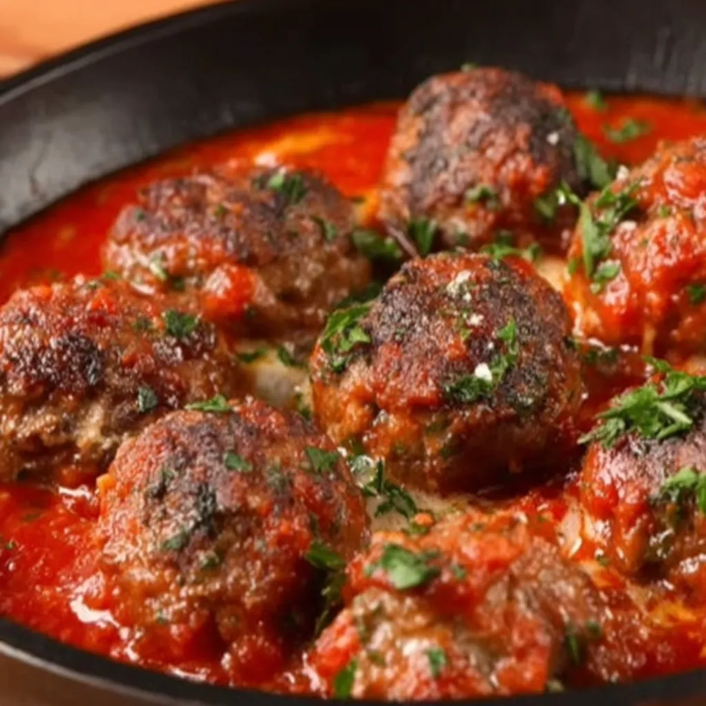 A bowl of meatballs in a tomato sauce.