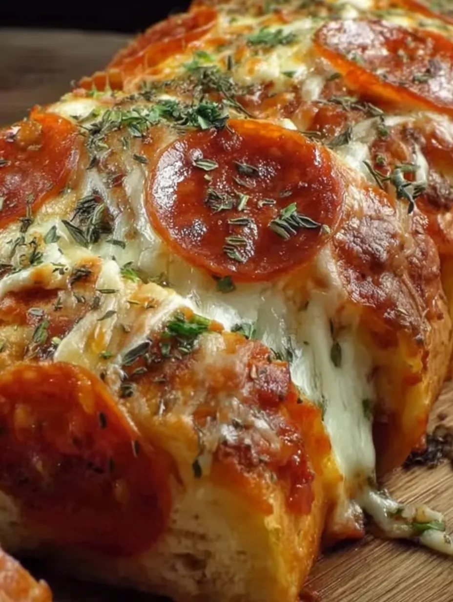 A slice of cheesy pepperoni stromboli.
